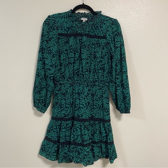 Joie Dress Women’s Size Small Green Black Salama Leaf Printed Puff-Sleeve Dress - Picture 8 of 17